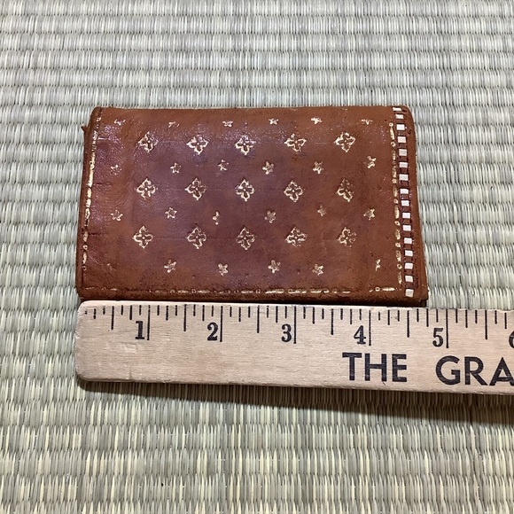 Vintage Hand Tooled Leather Stitched Tan Wallet Card Holder - Picture 5 of 9